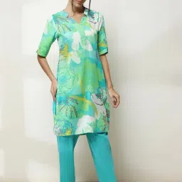 Rangriti Teal Regular Fit Printed Kurta-image-32