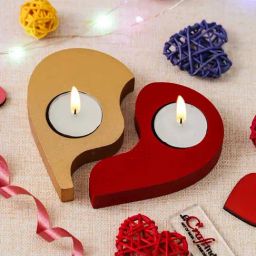 eCraftIndia Red & Golden Wooden Couple'S Heart Tea Light Candle Holders - Set of 8-image-37