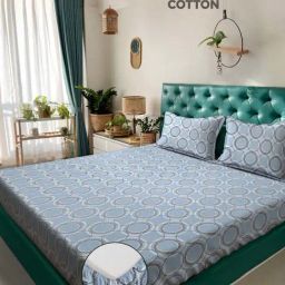 Klotthe Blue 400 TC Cotton Double Elastic Bedsheet with 2 Pillow Covers-image-77