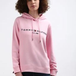 TOMMY HILFIGER Pink Cotton Graphic Print Hoodie-image-89