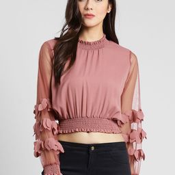 plusS Women Peach-Coloured Self Design Blouson Top-53