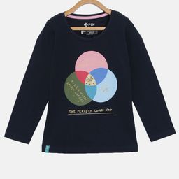 3PIN Girls Navy Blue & Pink Printed T-shirt-image-8