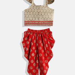 Twisha Girls Beige & Maroon Top with Dhoti Pants-image-16