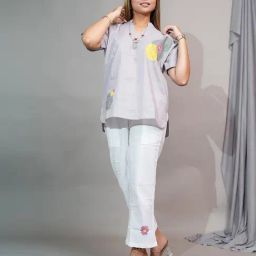 Newd Grey & White Cotton Blend Printed Co-Ord Set-18