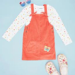 Pantaloons Junior Girls Pink Cotton Printed Dungaree-image-8