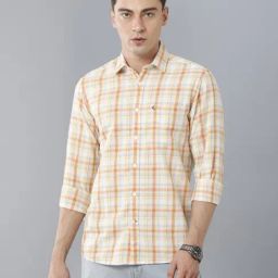 CAVALLO by Linen Club Yellow Contemporary Fit Checks Shirt-picture-15