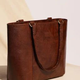 Fabindia Dark Brown Leather Tote Bag-image-12
