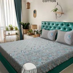 Klotthe Grey 400 TC Cotton Double Elastic Bedsheet with 2 Pillow Covers-image-81