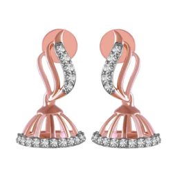 P.C. Chandra Jewellers 14KT (585) Rose Gold and Diamond Jhumki Earrings for Women-image-11