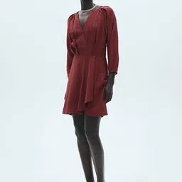 MANGO Self Design Faux Wrap A-Line Dress-image-5