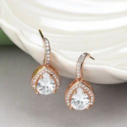 Zaveri Pearls Rose Gold Cubic Zirconia Pear Drop Earrings-ZPFK10673-39
