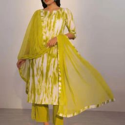 Libas Green Abstract Print Kurta with Pants & Dupatta-image-57