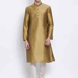 Sanwara Men Bronze-Toned & Off-White Solid Kurta with Churidar-image-82