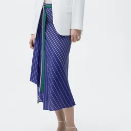 MANGO Striped Belted A-Line Midi Skirt-16
