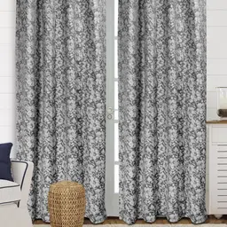 Saral Home Grey Set of 2 Floral Room Darkening Door Curtain-20