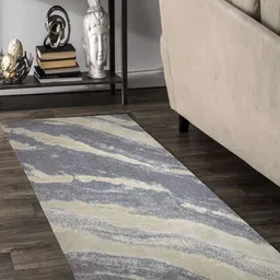 OBSESSIONS Silvertoned & Grey Printed Bedside Runner-41
