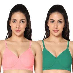 IN CARE Pink & Green Full Coverage Non-Wired T-Shirt Bra - Pack of 2-image-36