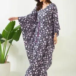 The Kaftan Company Grey Floral Print Kaftan image 3