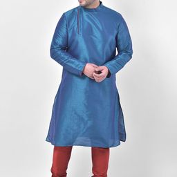 DEYANN PLUS Men Blue Dupion Silk Woven Kurta-picture-22