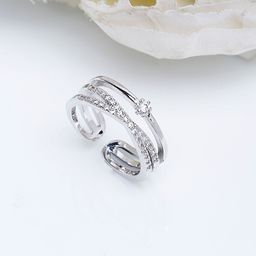 Shining Diva Fashion Women Rhodium-Plated Silver-Toned White CZ-Studded Adjustable Finger Ring-14