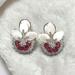 SIVORI Silver-Plated American Diamond Studded Floral Shaped Drop Earrings-3