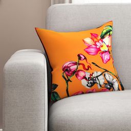 SEJ by Nisha Gupta Orange Single Floral Square Cushion Cover-58