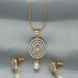 Sri Jagdamba Pearls White & Pink Ishika Pendant Set with Chain for Women-17