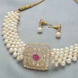 Sri Jagdamba Pearls White & Pink Kajal Pearl Choker Necklace for Women-image-66