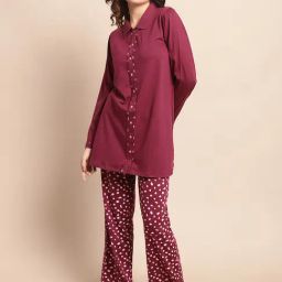 Kanvin Maroon Printed Tunic With Pyjamas-image-6