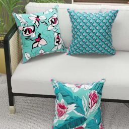 Bianca Suzane Coral & Teal Micro Fiber Reversible Printed Cushion Covers - Set of 3-26