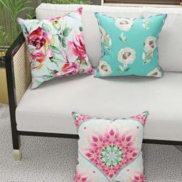Bianca Suzane Coral & Teal Micro Fiber Reversible Printed Cushion Covers - Set of 3-18