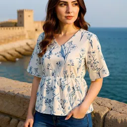 ZUMMER Women Floral Printed Gathered or Pleated Crepe Peplum Top-49