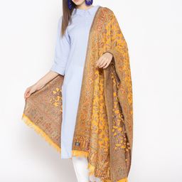 WEAVERS VILLA Women Mustard Yellow & Blue Woven Design Shawl-18