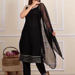 HEBA Shoulder Straps Straight Kurta With Trouser & Dupatta image 4