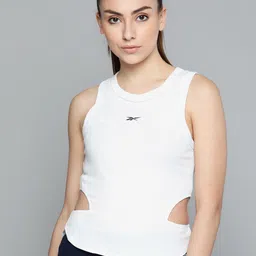Reebok Women White Cut-Out Brand Logo Training Top-image-93