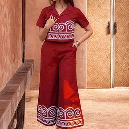 Moda Rapido Embroidered Shirt Collar Tunic With Palazzos Co-Ords-picture-24