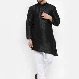 KLOTTHE Men Black & White Self Design Kurta with Pyjamas-image-90