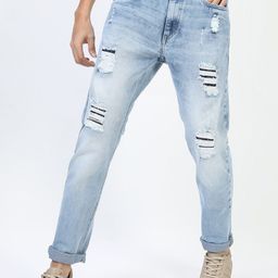 HIGHLANDER Men Blue Tapered Fit Mildly Distressed Heavy Fade Stretchable Jeans-image-72