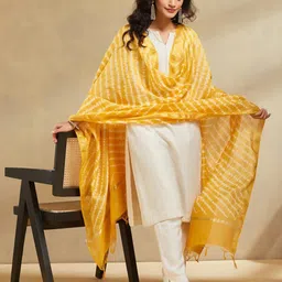 Fabindia Leheriya Tie & Dye Cotton Silk Dupatta-12