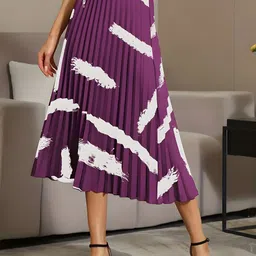 LookShine Printed Pleated A-Line Midi Skirt-image-52