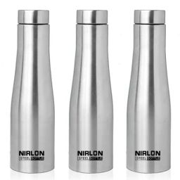 Nirlon TallBell Silver Stainless Steel Water Bottle (1 L) - Set of 3-picture-38