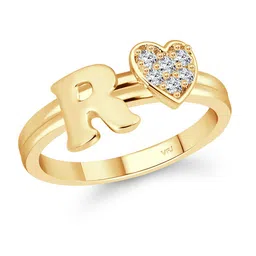 Vighnaharta Gold-Plated Initial R & Heart Shaped Cubic Zirconia Studded Finger Ring-34