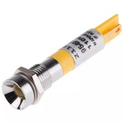 RS PRO Yellow Panel Mount Indicator 110V AC, Mounting Hole Size 8 mm, Termination Type Solder Tab, Model No 211077-2