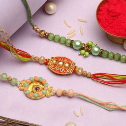 The Purple Tree Unisex Set Of 3 Studded & Beaded Thread Rakhis-image-71