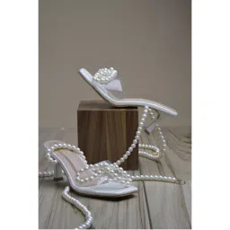 Shoetopia Embellished White Pearl Kitten Heels for Women-picture-20