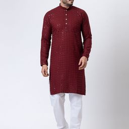 Rainbow Cloths Men Embroidered Mirror Work Kurta-picture-57