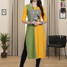 HERE&NOW Selection Of 3 Geometric Printed Round Neck Straight Kurtas-image-28
