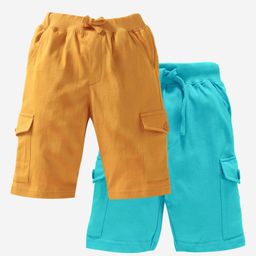 Kiddopanti Solid Shorts Pack Of 2 - Mustard Yellow And Aqua Blue-image-96