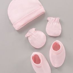 Babyhug 100% Cotton Cap Mittens & Booties Set Solid Pink - Diameter 12 cm-picture-11