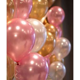 AMFIN Metallic Balloons with Ribbons set Pink Gold & White - Pack of 26-14